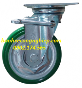 Bánh xe PU Nhật Bản 100mm, 130mm, 150mm, 200mm càng thép xoay khóa