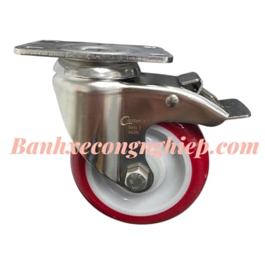 Bánh xe PU 75mm, 100mm, 125mm càng inox 304 xoay khóa Caster Serie 2 tải trung