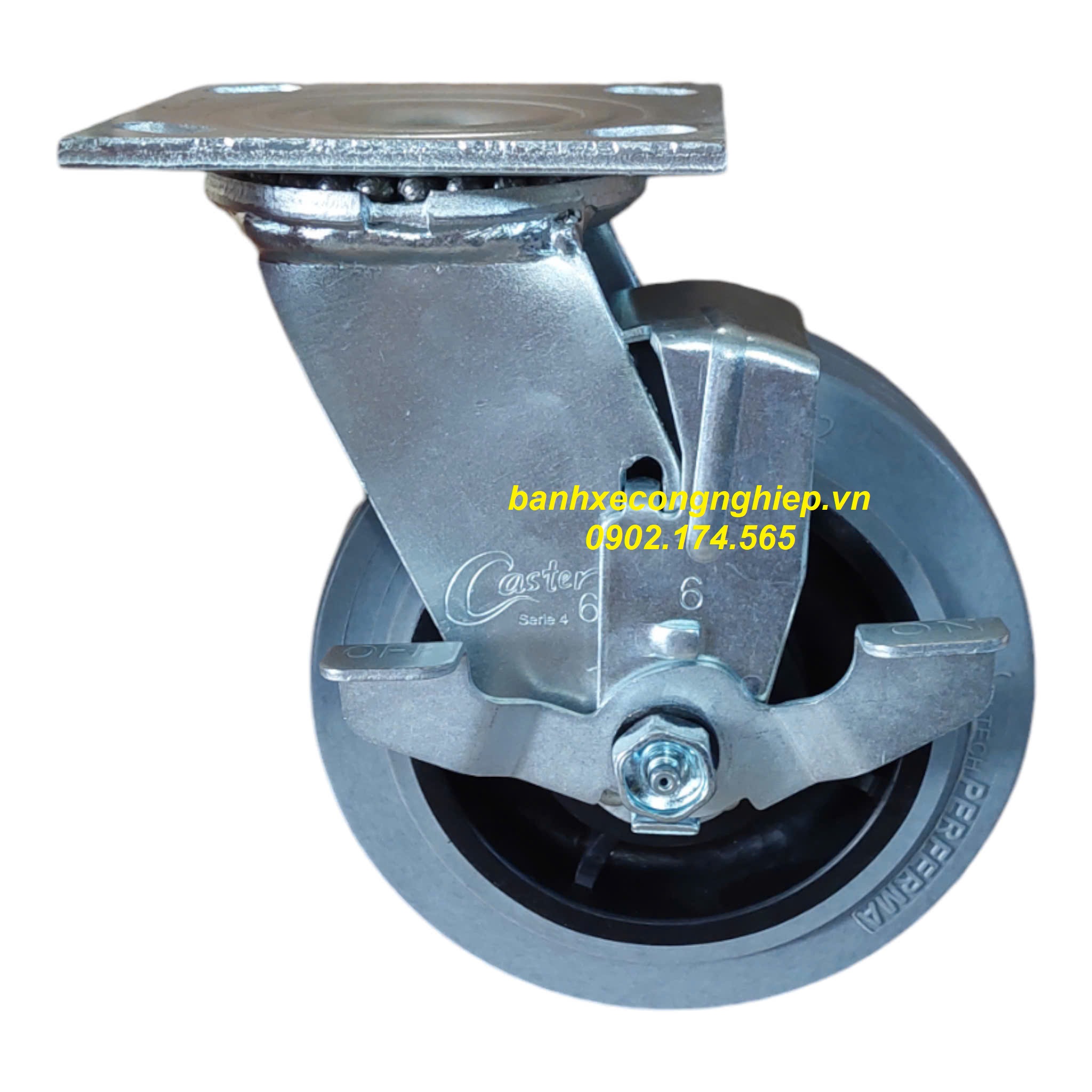Bánh xe chống tĩnh điện ESD Hi-tech Perferma 100mm, 125mm, 150mm, 200mm càng thép xoay khóa đơn Caster Serie 4 tải nặng