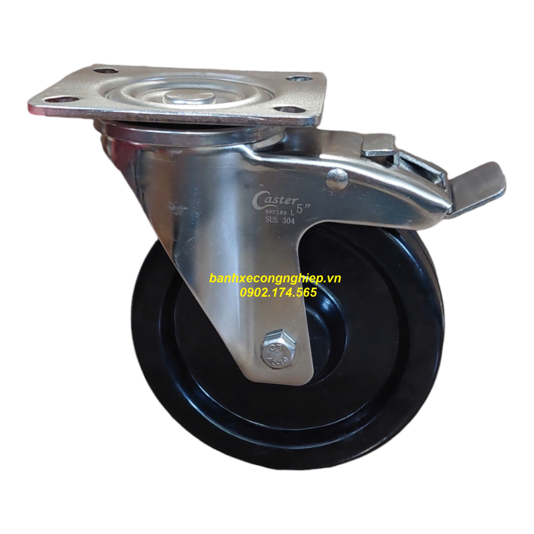 Bánh xe chịu nhiệt Phenolic 80mm, 100mm, 125mm càng inox 304 xoay khóa Caster Serie 2 tiêu chuẩn EU