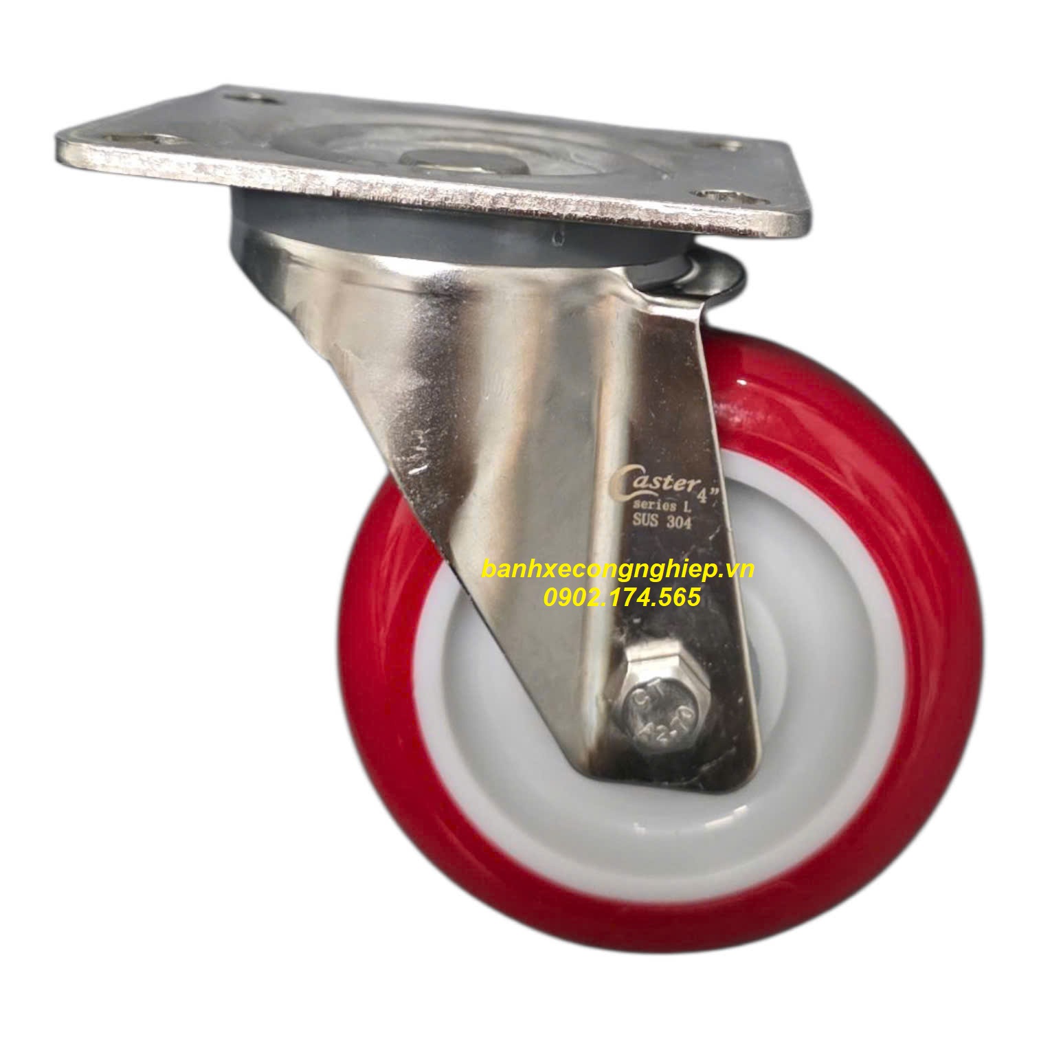 Bánh xe PU75mm, 100mm, 125mm càng inox 304 xoay Caster Serie 2 tiêu chuẩn EU