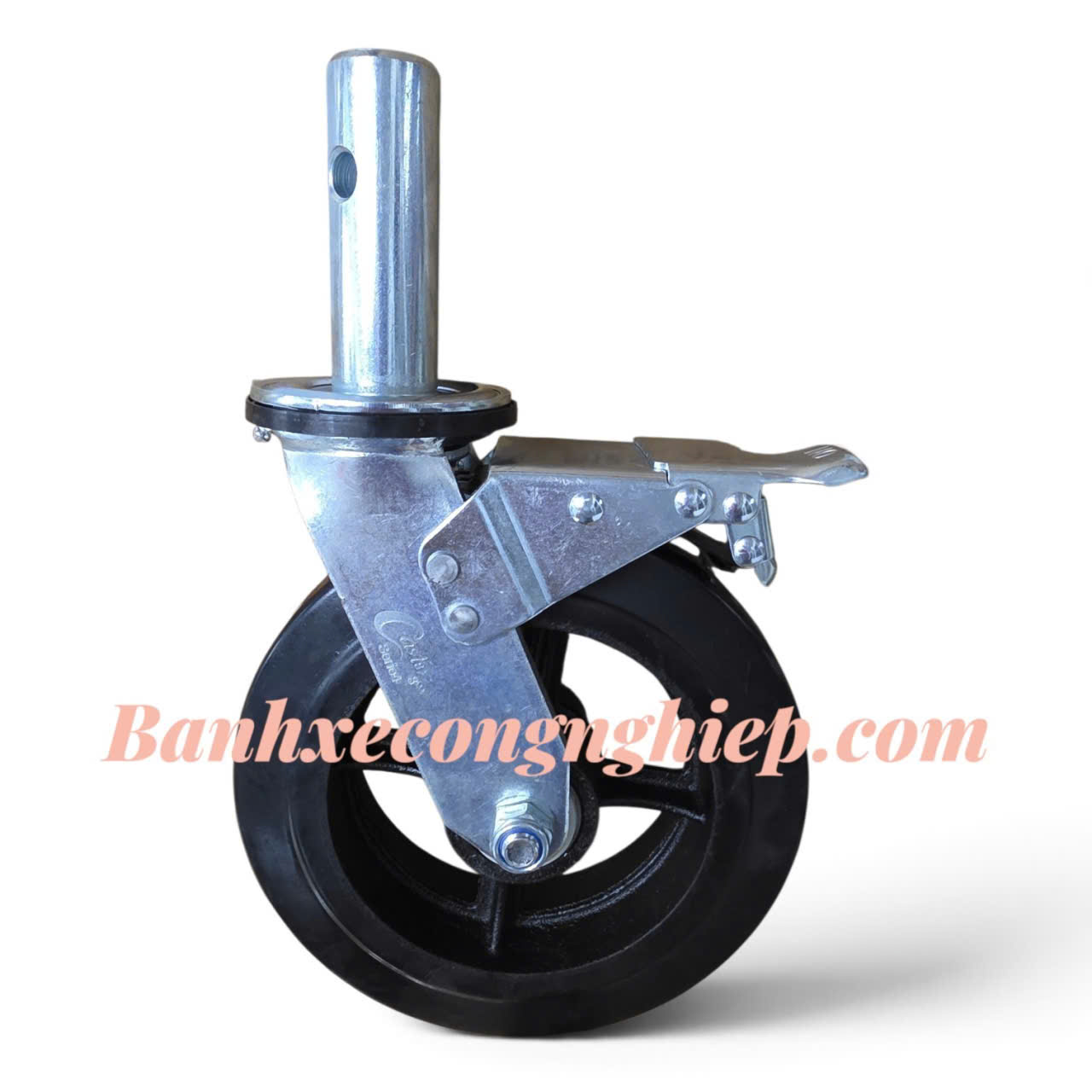 Bánh xe giàn giáo cao su lõi gang 200mm chuyên dụng khóa kép Caster Serie 4