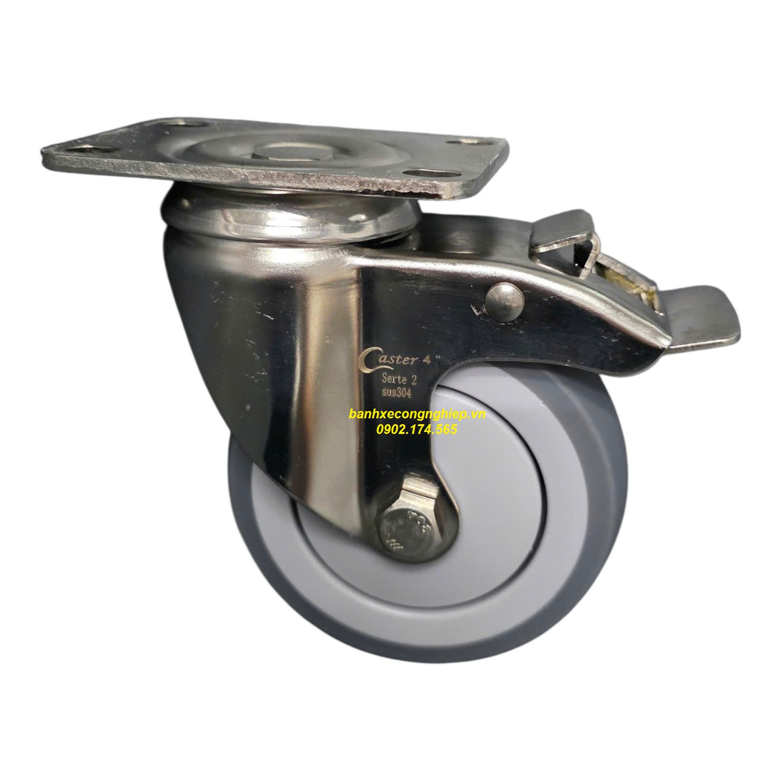 Bánh xe TPR 75mm, 100mm, 125mm, 150mm càng inox 304 xoay khóa Caster Serie 2 tải trung
