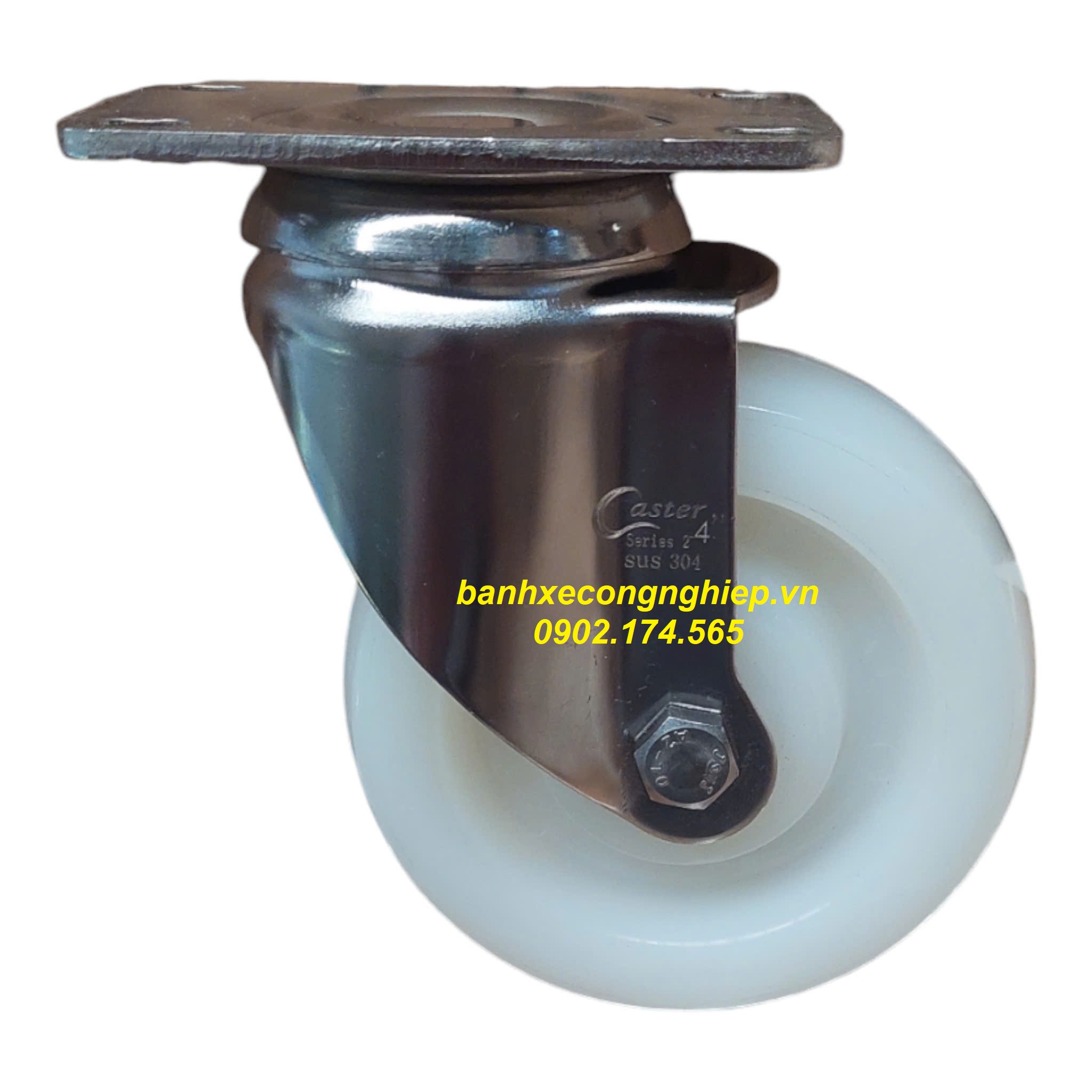 Bánh xe PA 63.5mm, 75mm, 100mm, 125mm càng inox 304 xoay Caster Serie 2 tải trung