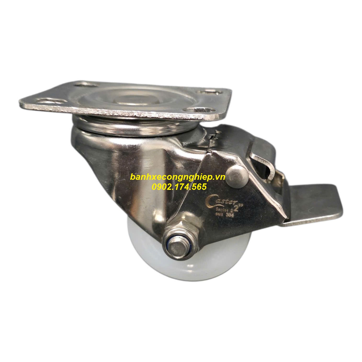 Bánh xe PA 50mm càng inox 304 xoay khóa Caster Serie 2 tải trung