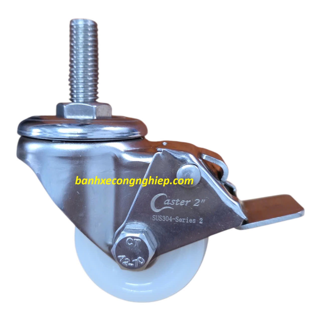 Bánh xe PA50x28 càng inox 304 xoay khoá trục ren M12 Caster Serie 2 tải trung