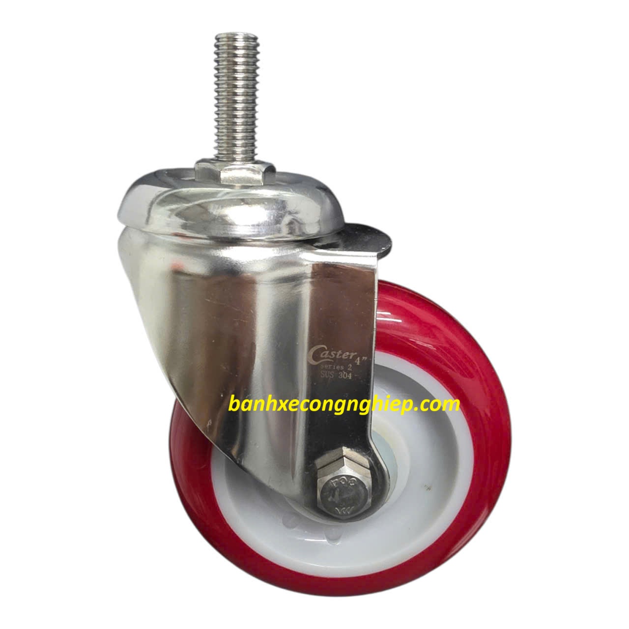 Bánh xe PU 75mm, 100mm, 125mm càng inox 304 xoay M12 Caster Serie 2 tải trung
