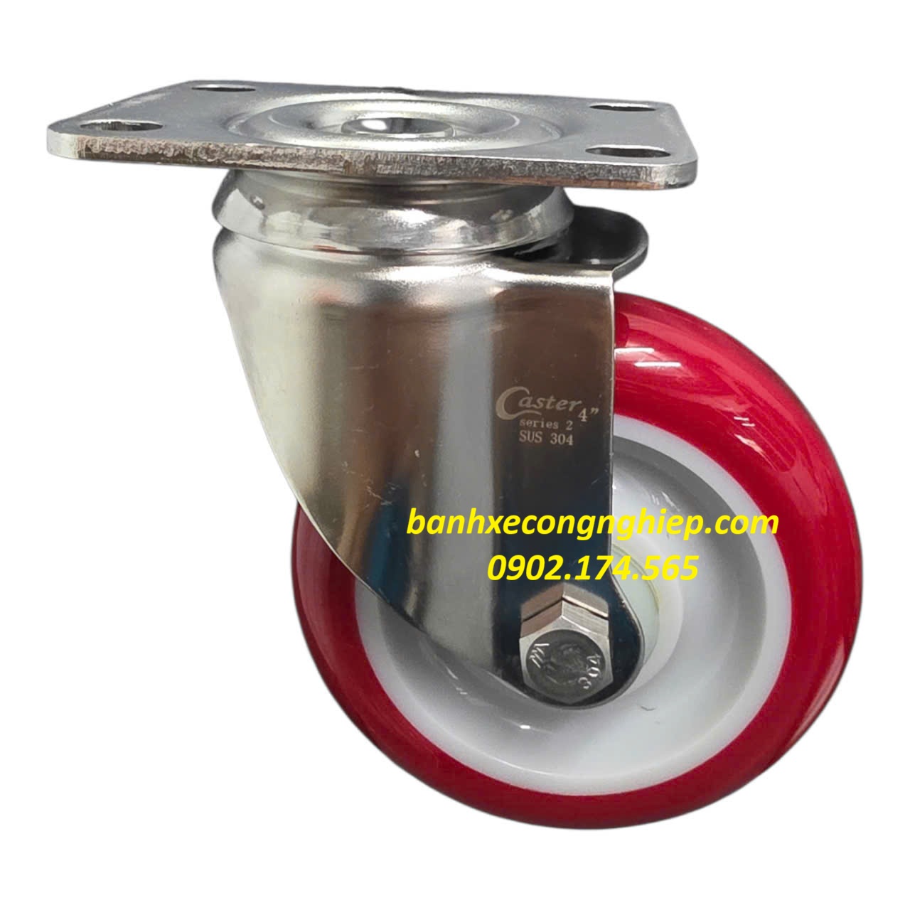 Bánh xe PU 75mm, 100mm, 125mm càng inox 304 xoay Caster Serie 2 tải trung