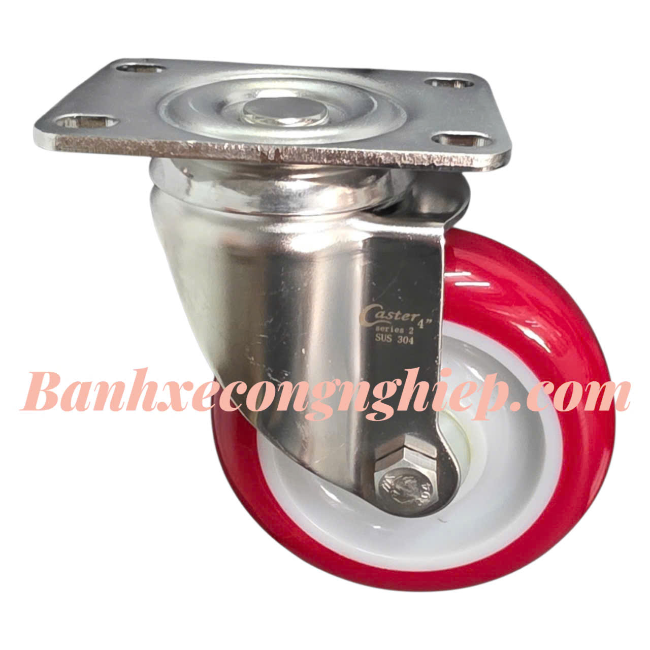 Bánh xe PU 75mm, 100mm, 125mm càng inox 304 xoay Caster Serie 2 tải trung