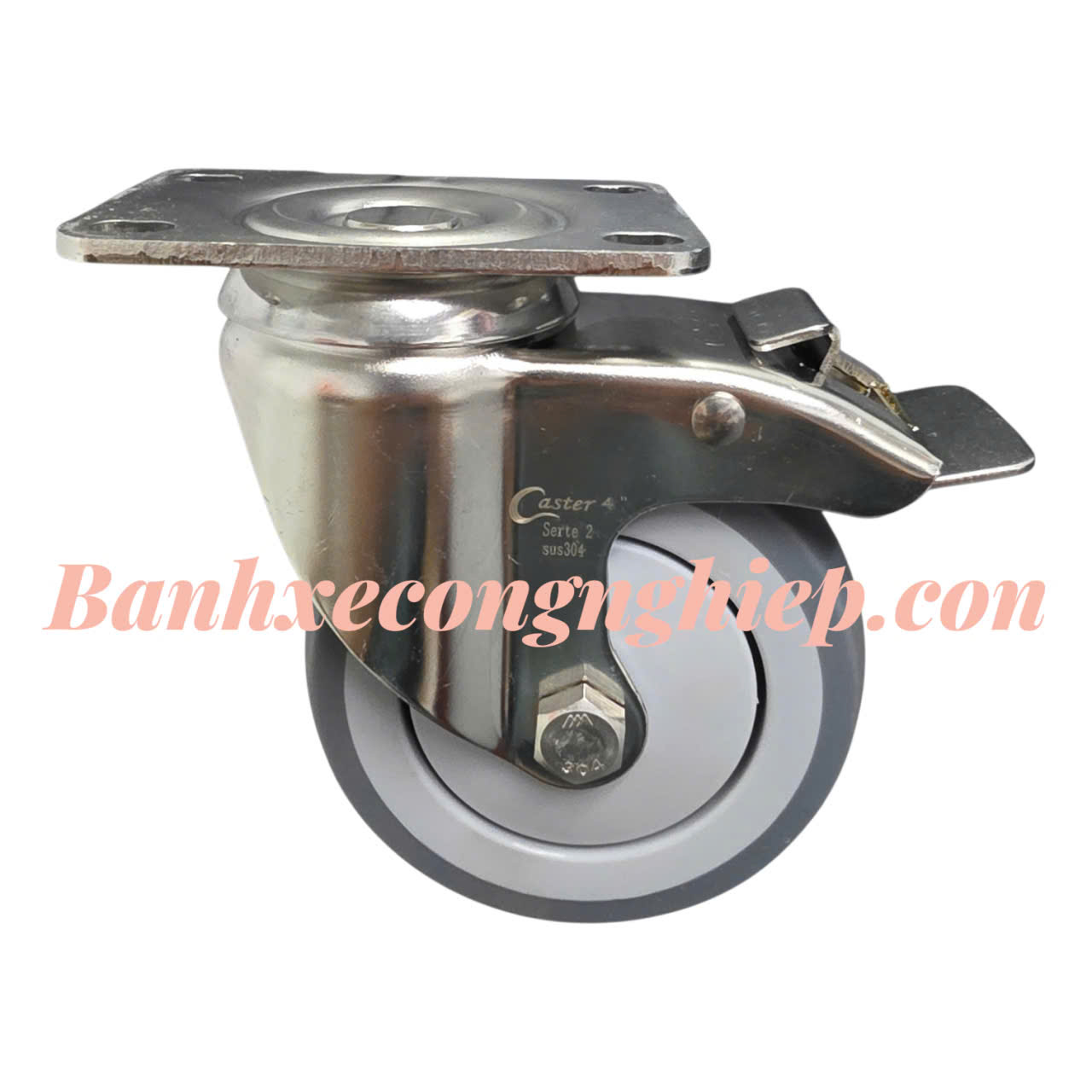 Bánh xe TPR 75mm, 100mm, 125mm, 150mm càng inox 304 xoay khóa Caster Serie 2 tải trung