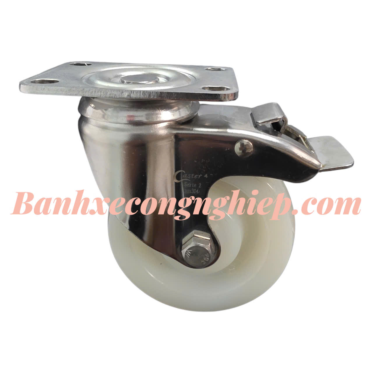 Bánh xe PA 150x32mm càng inox 304 xoay khóa Caster Serie 2 tải trung