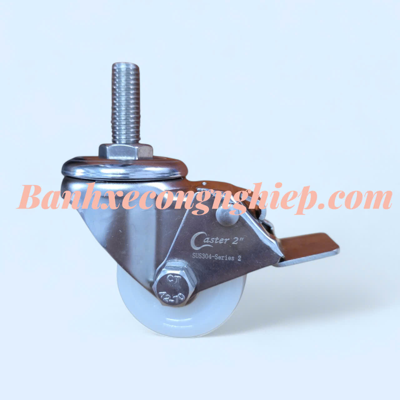 Bánh xe PA50x28 càng inox 304 xoay khoá trục ren M12 Caster Serie 2 tải trung