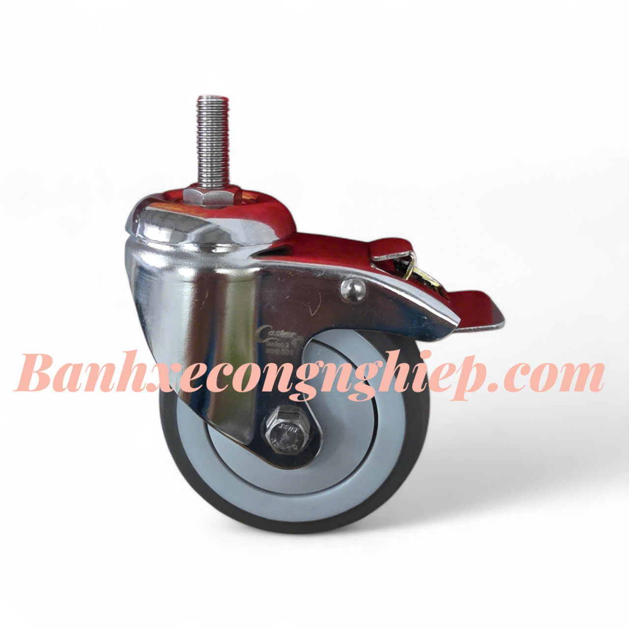 Bánh xe TPR 75mm, 100mm, 125mm, 150mm càng inox 304 xoay khóa trục ren M12 Caster Serie 2 tải trung