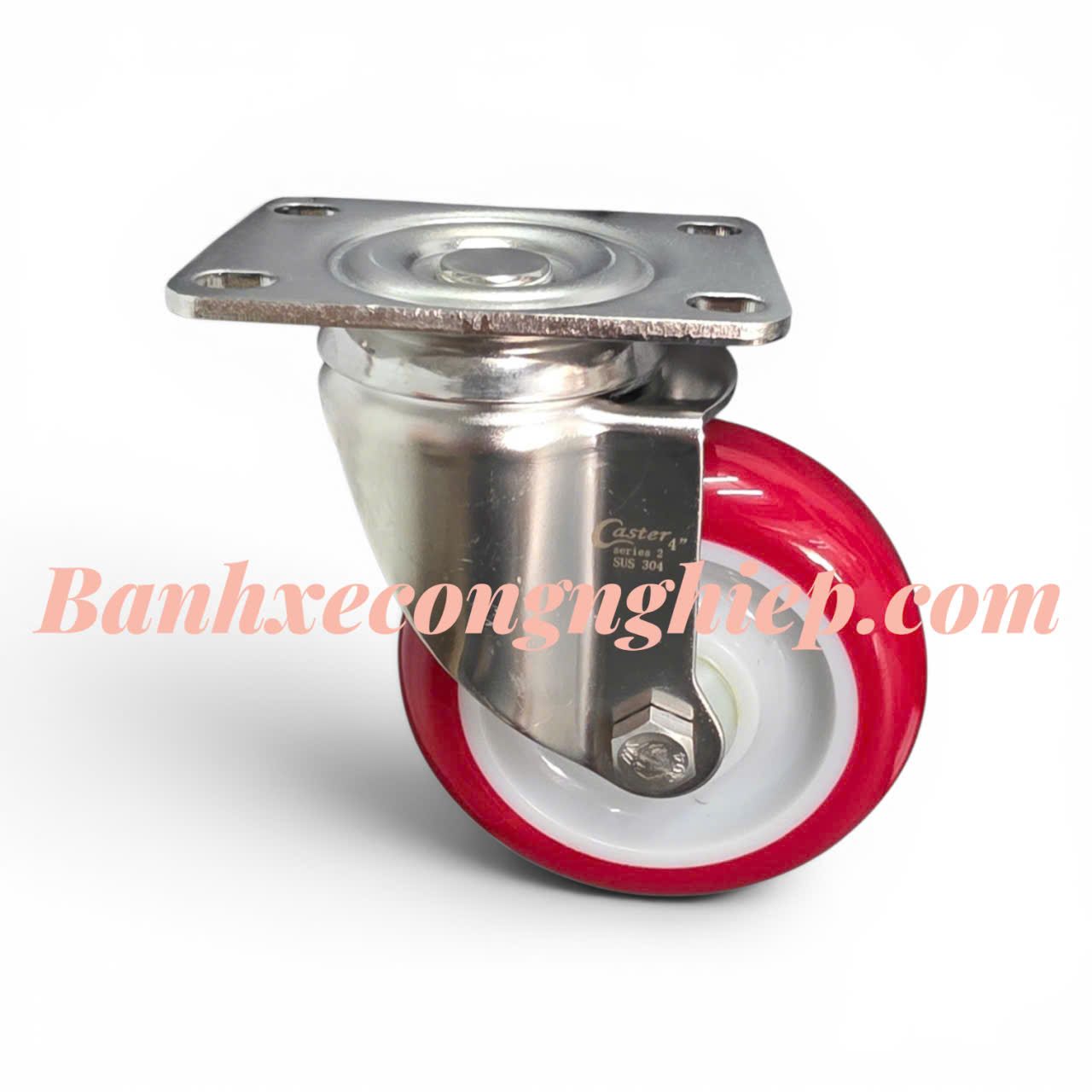 Bánh xe PU 75mm, 100mm, 125mm càng inox 304 xoay Caster Serie 2 tải trung