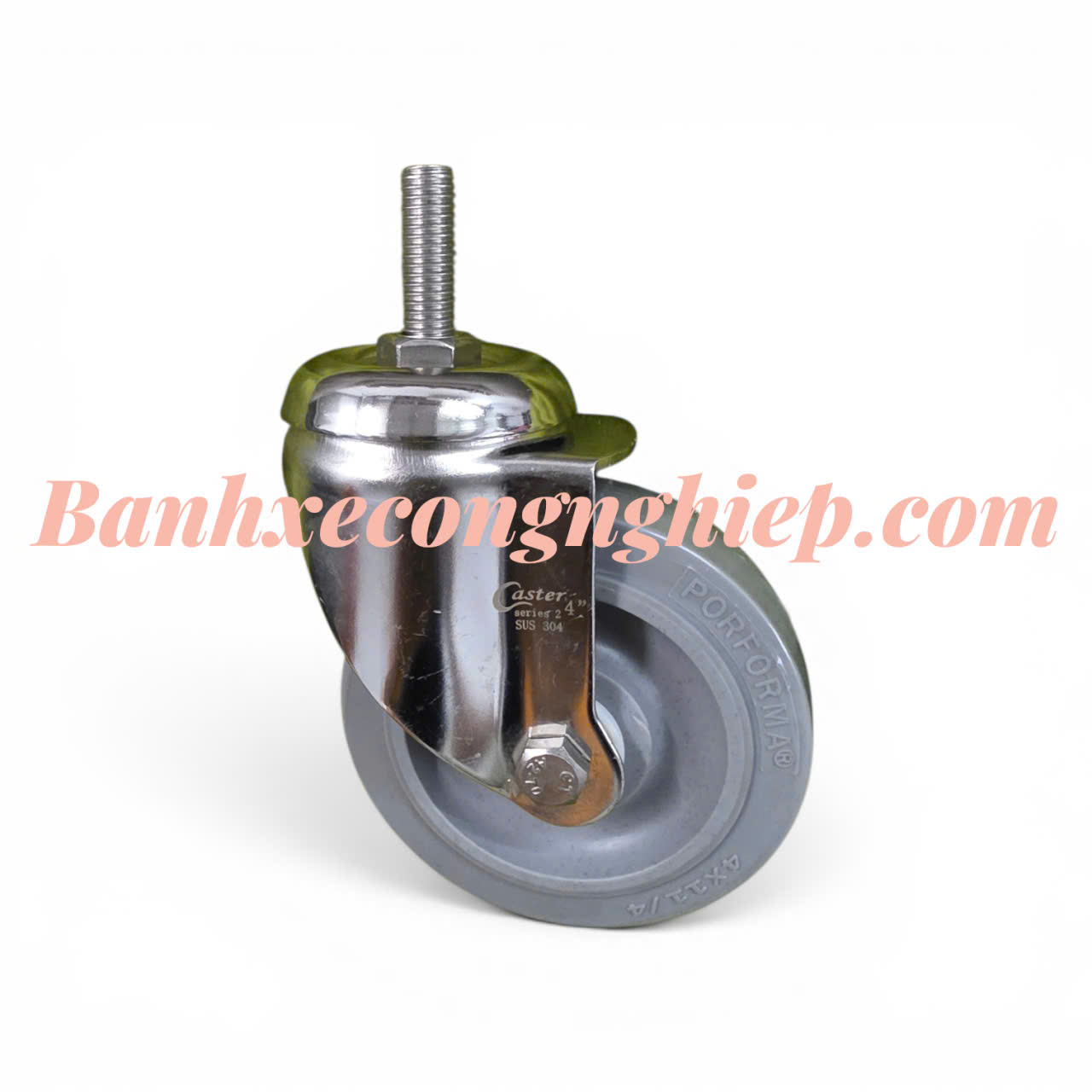 Bánh xe TPR 75mm, 100mm, 125mm, 150mm càng inox 304 xoay trục ren M12 Caster Serie 2 tải trung