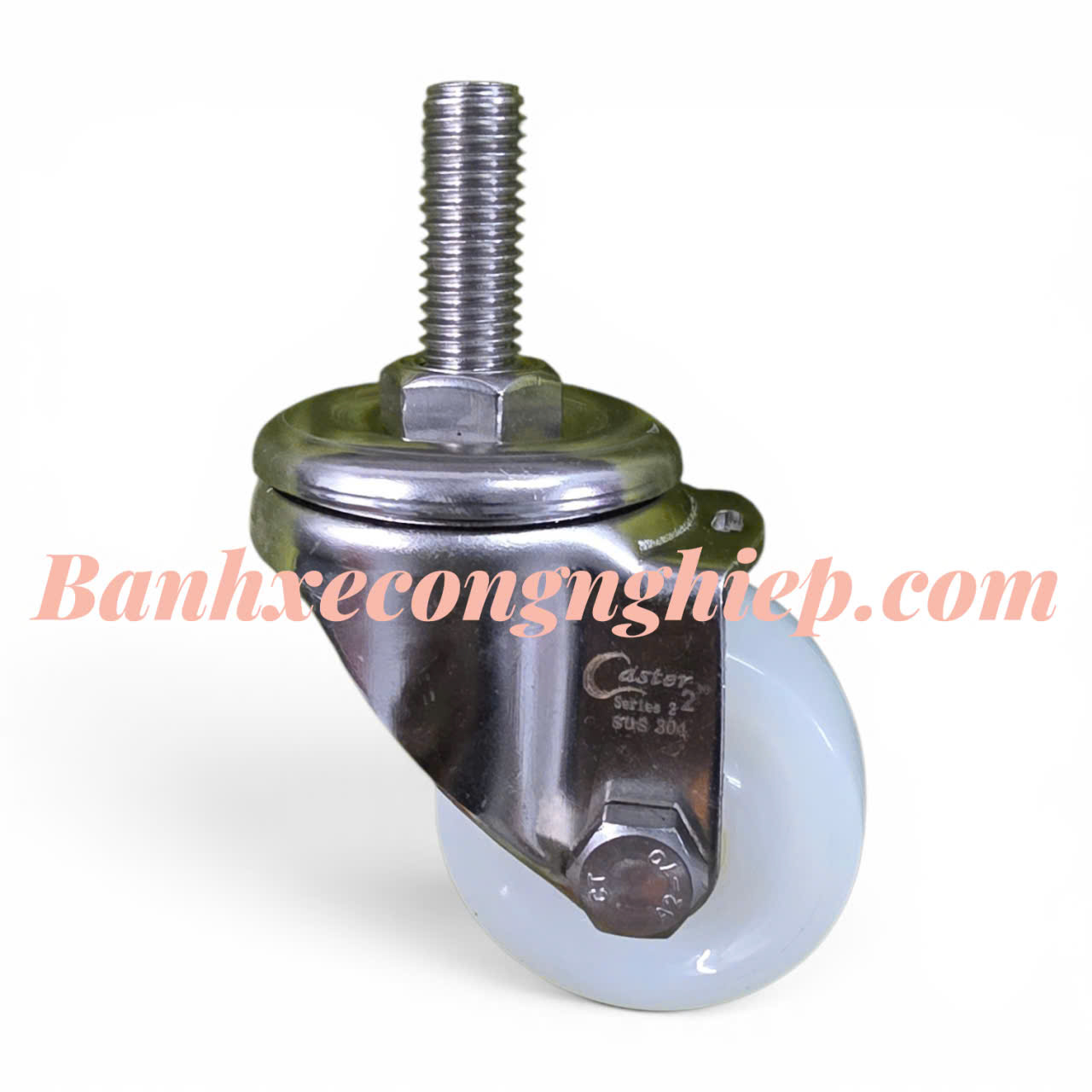 Bánh xe PA50x28 càng inox 304 xoay trục ren M12 Caster Serie 2 tải trung