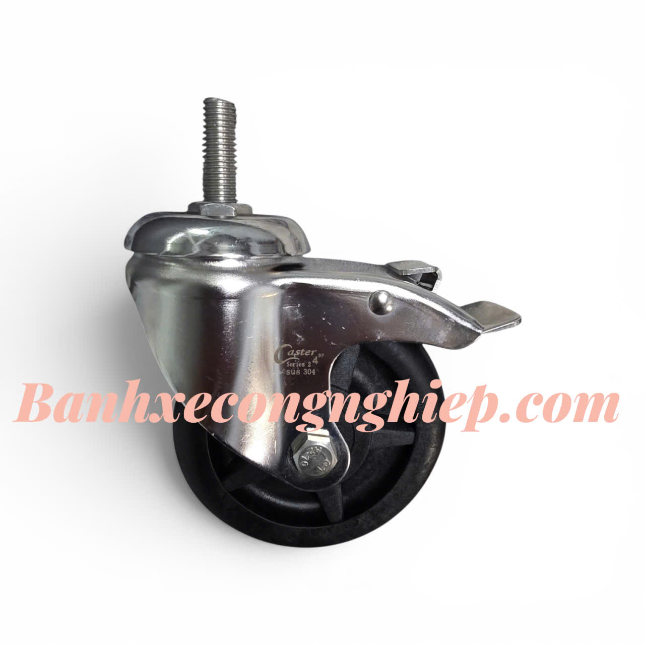Bánh xe chịu nhiệt độ cao Hi-temp 75mm, 100mm, 125mm càng inox 304 xoay khoá trục ren M12 Caster Serie 2 tải trung