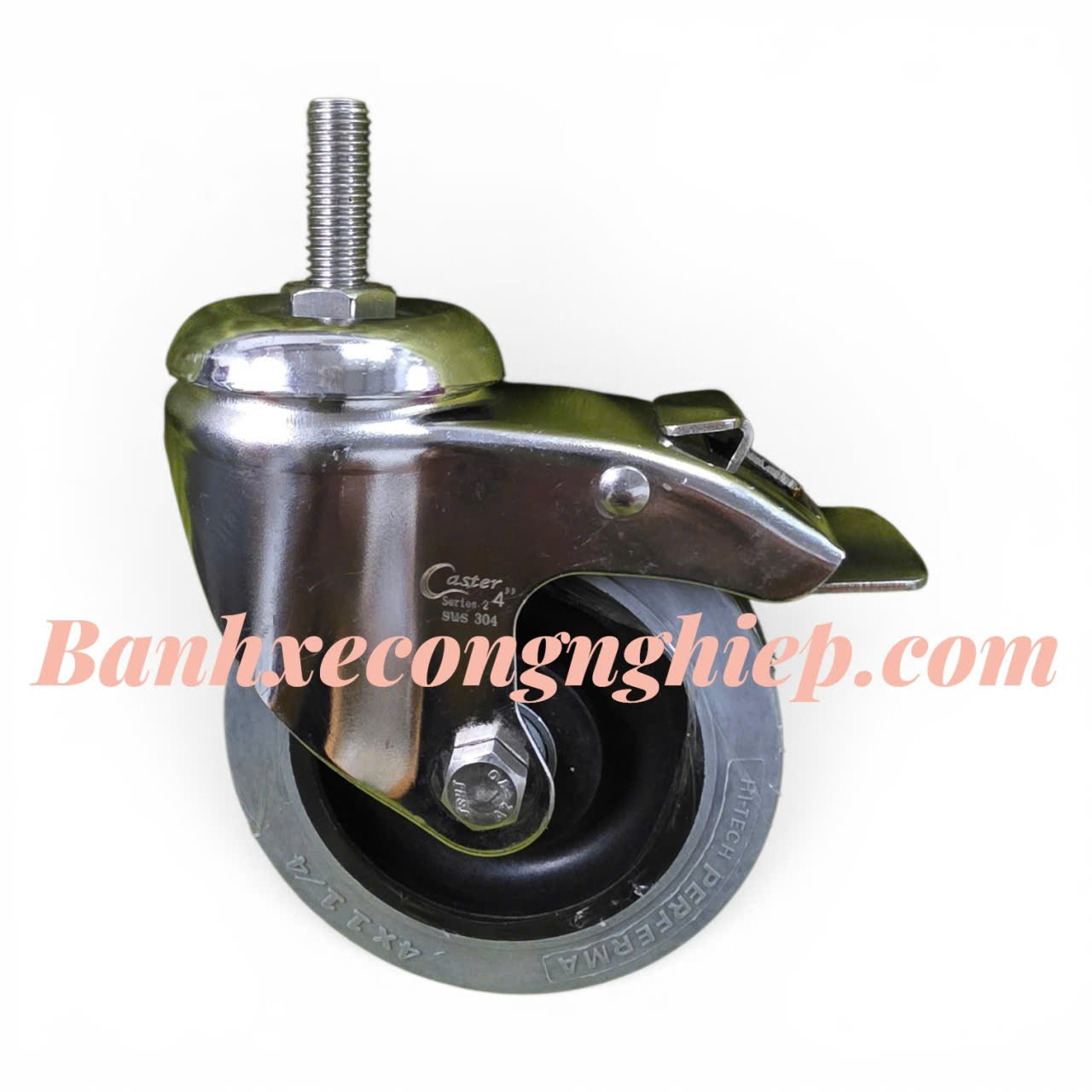 Bánh xe chống tĩnh điện ESD cao su Hi-tech Perferma 75mm, 100mm, 125mm càng inox 304 xoay khóa M12 Caster Serie 2 tải trung