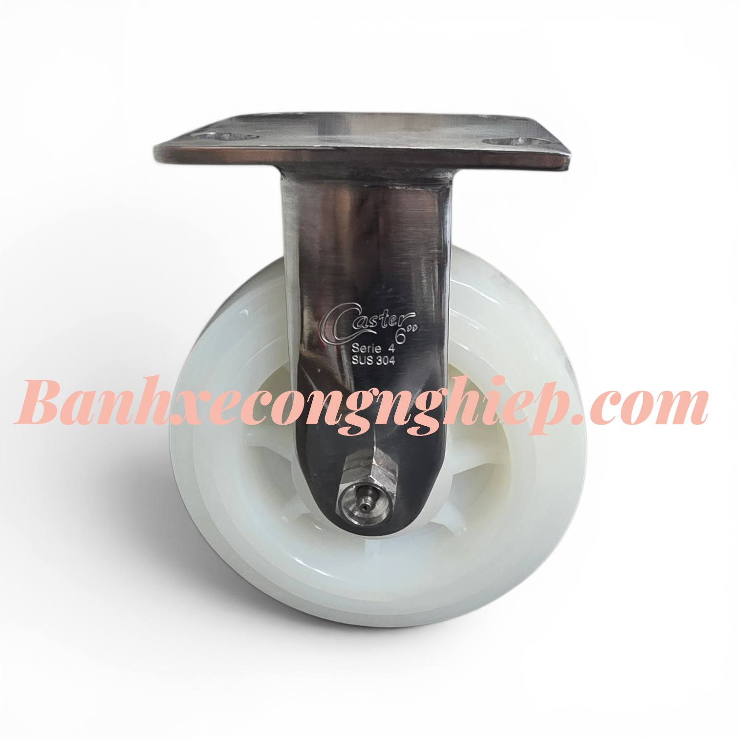 Bánh xe PA 100mm, 125mm, 150mm, 200mm càng inox 304 cố định Caster Serie 4 tải nặng