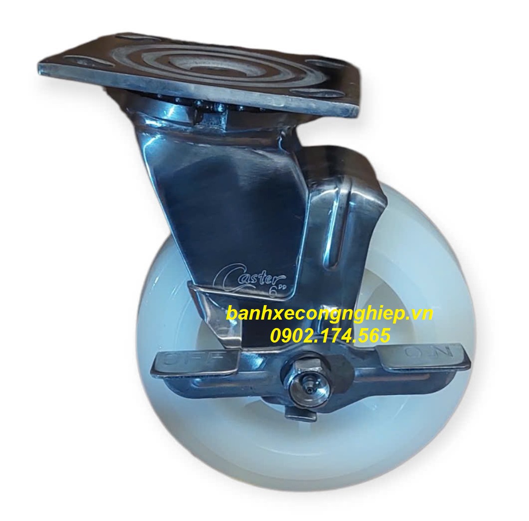 Bánh xe PA 100mm, 125mm, 150mm, 200mm càng inox 304 xoay khóa đơn Caster Serie 4 tải nặng