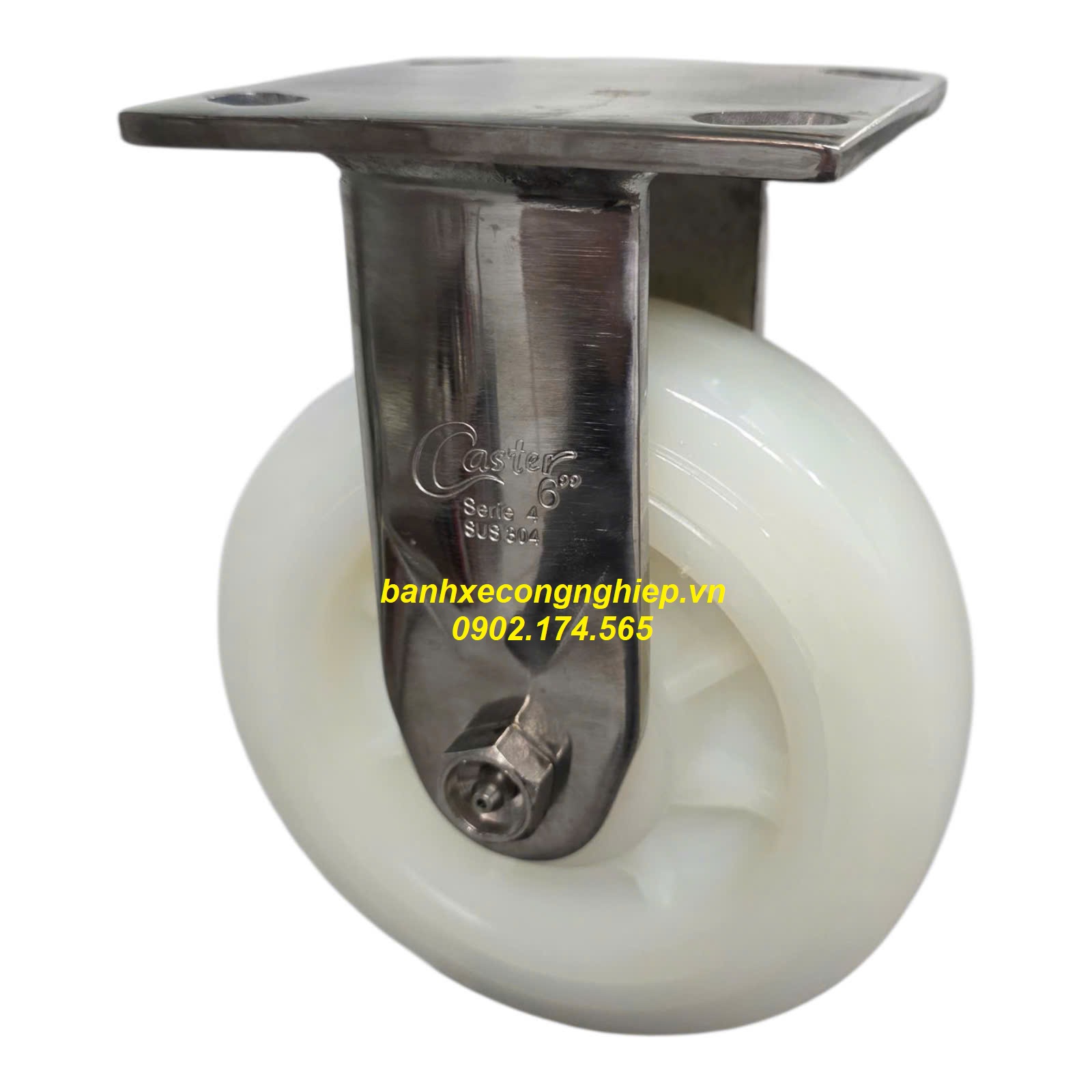 Bánh xe PA 100mm, 125mm, 150mm, 200mm càng inox 304 cố định Caster Serie 4 tải nặng
