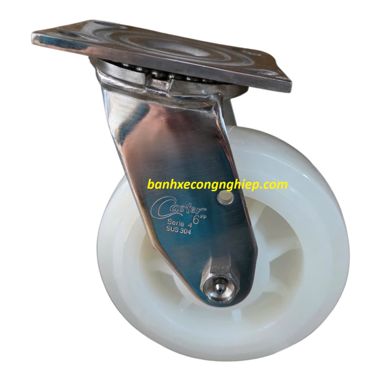 Bánh xe PA 100mm, 125mm, 150mm, 200mm càng inox 304 xoay Caster Serie 4 tải nặng