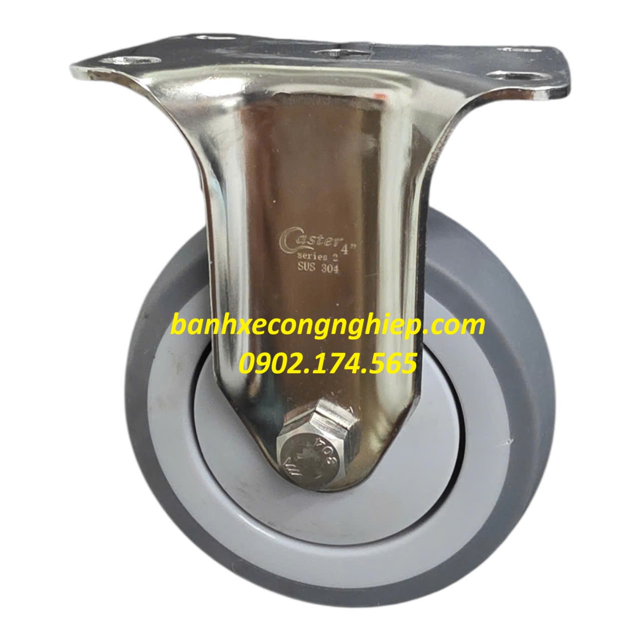 Bánh xe TPR 75mm, 100mm, 125mm, 150mm càng inox 304 cố định Caster Serie 2 tải trung