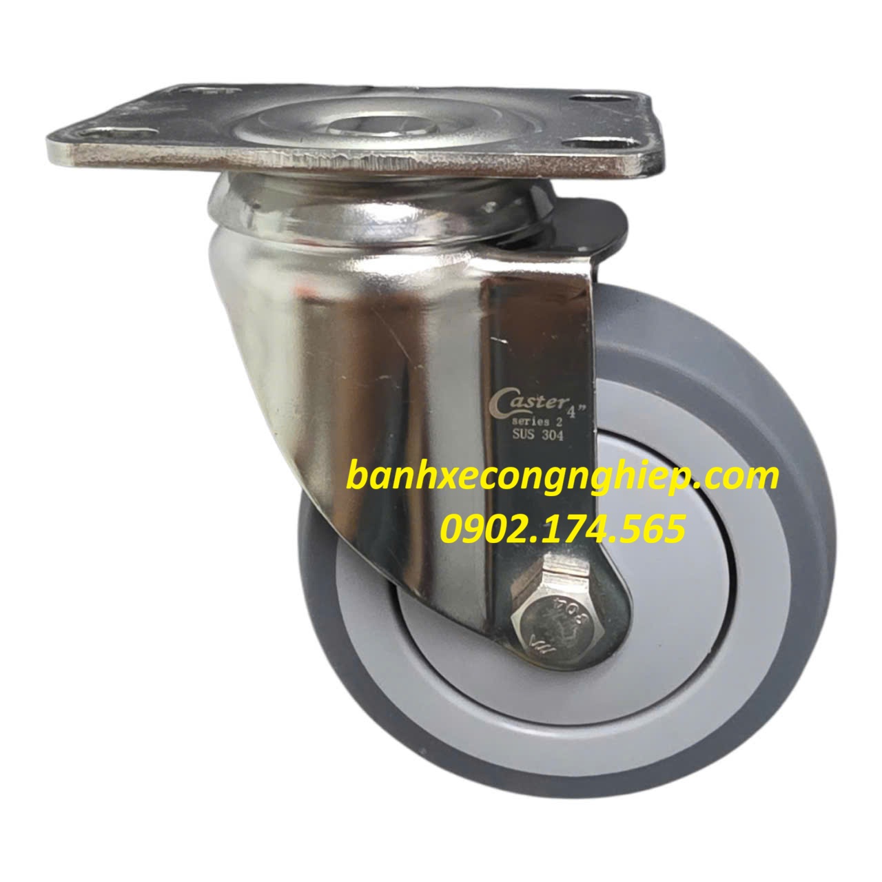 Bánh xe TPR 75mm, 100mm, 125mm, 150mm càng inox 304 xoay Caster Serie 2 tải trung