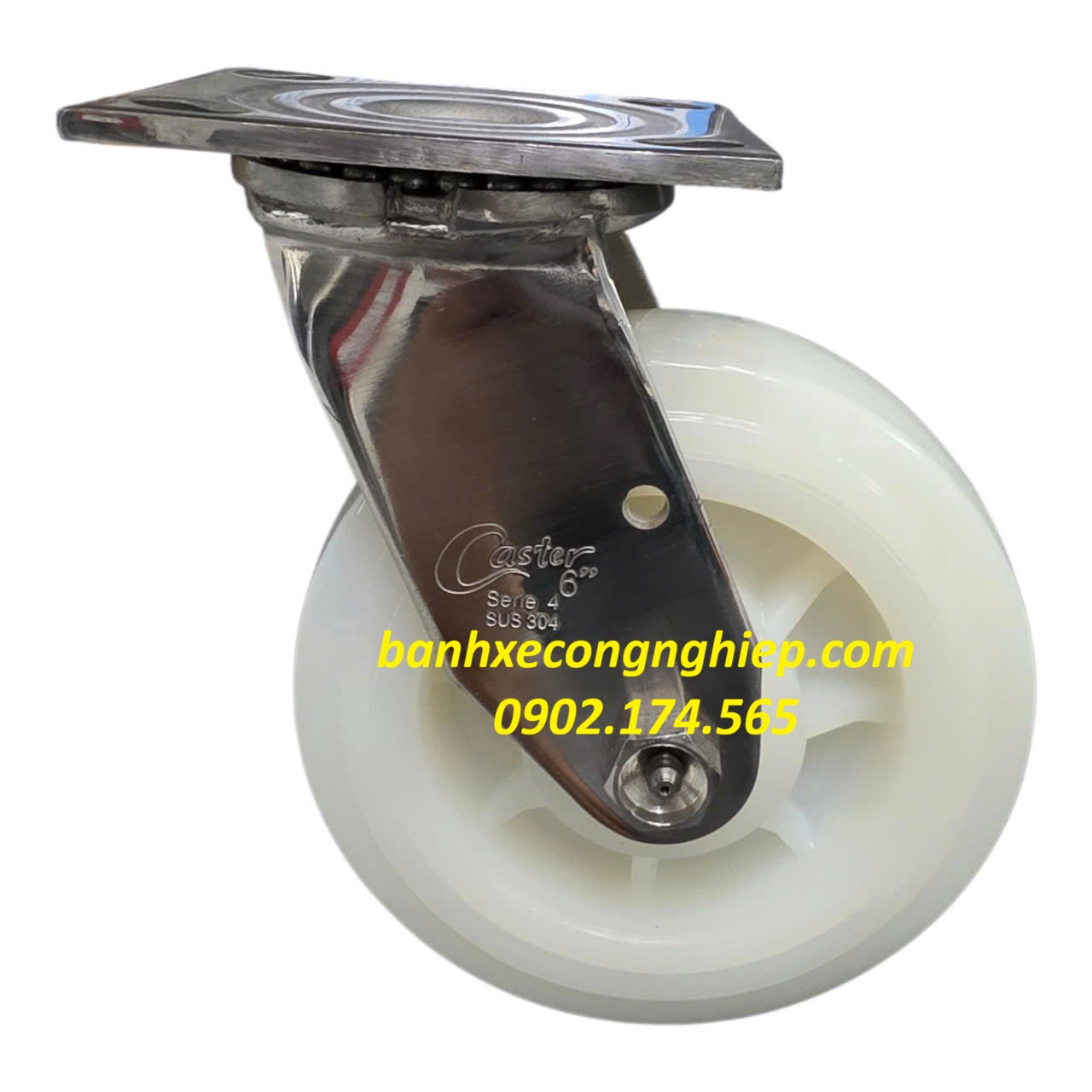 Bánh xe PA 100mm, 125mm, 150mm, 200mm càng inox 304 xoay Caster Serie 4 tải nặng