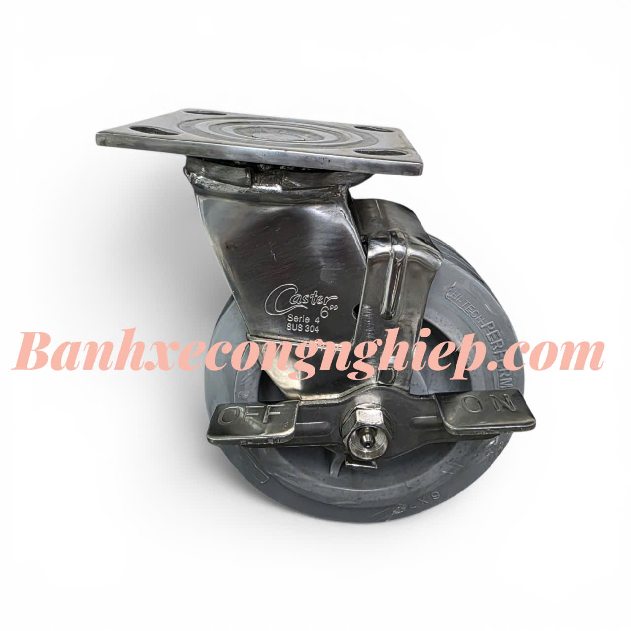 Bánh xe Hi-tech Perferma 100mm, 125mm, 150mm, 200mm càng inox 304 xoay khóa đơn Caster Serie 4 tải nặng