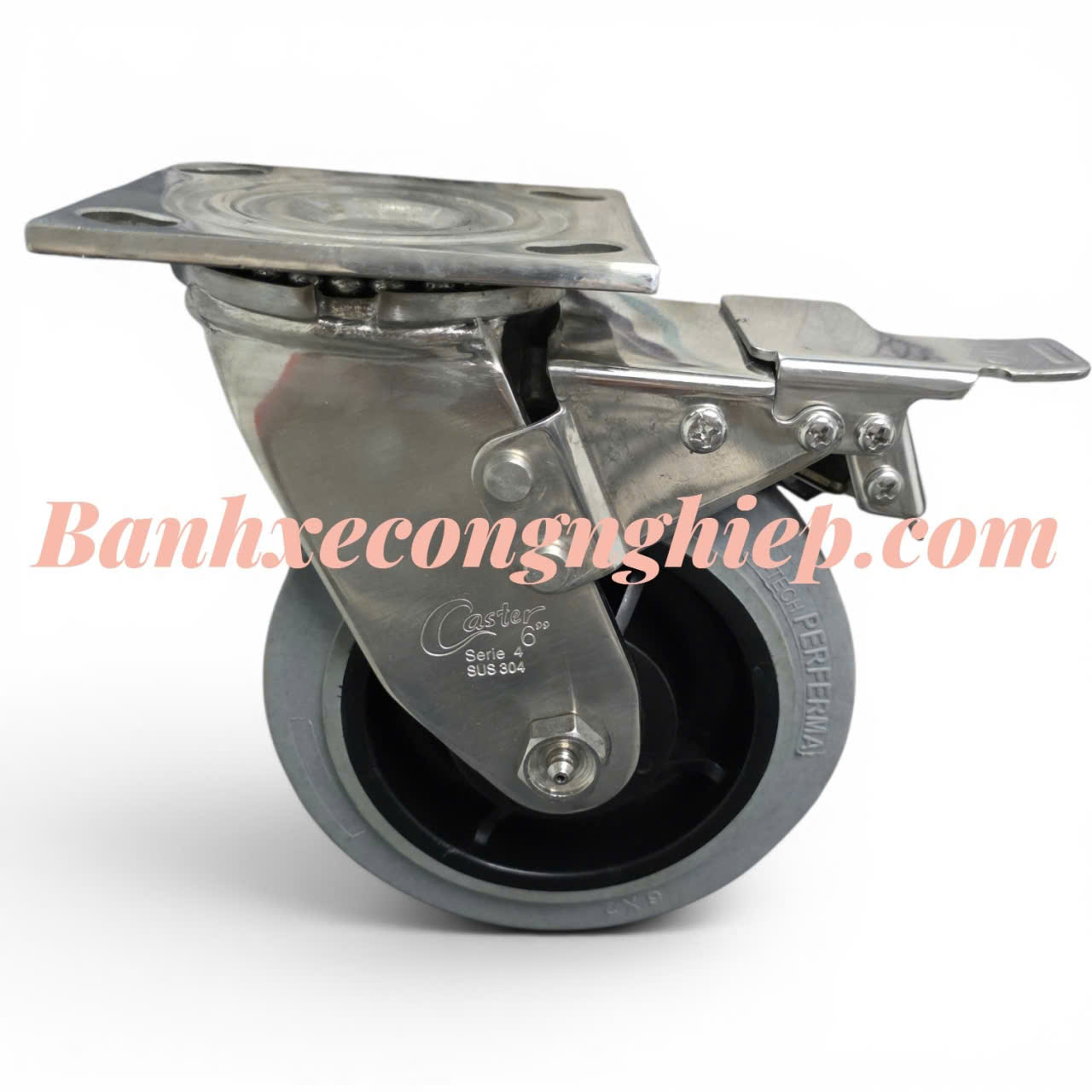 Bánh xe chống tĩnh điện ESD Hi-tech Perferma 100mm, 125mm, 150mm, 200mm càng inox 304 xoay khóa kép Caster Serie 4 tải nặng