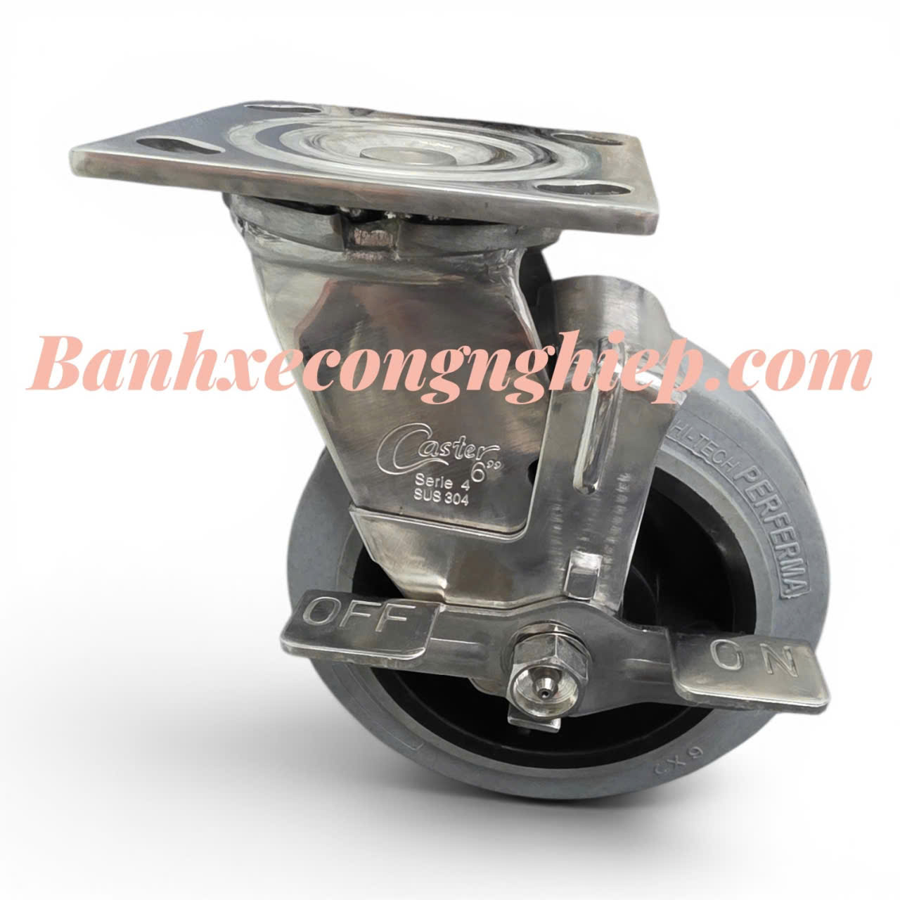 Bánh xe chống tĩnh điện ESD Hi-tech Perferma 100mm, 125mm, 150mm, 200mm càng inox 304 xoay khóa đơn Caster Serie 4 tải nặng