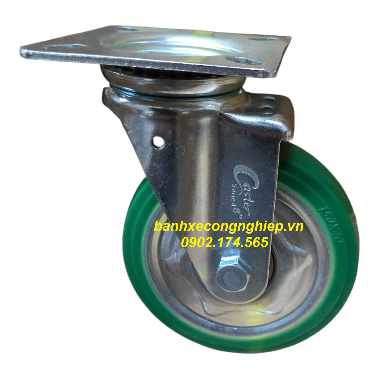 Bánh xe PU lõi thép 100mm, 130mm, 150mm, 200mm càng thép xoay Caster Serie 4 tải trung