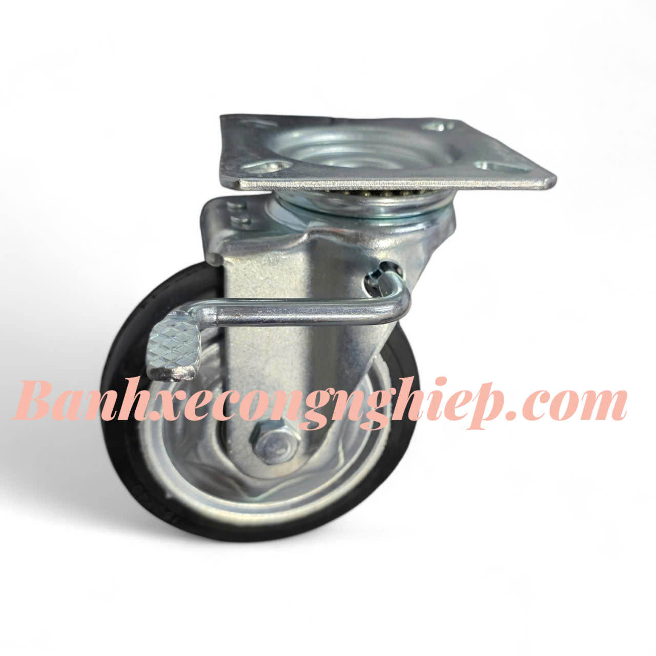 Bánh xe Cao su lõi thép 100mm, 130mm, 150mm, 200mm càng thép xoay khóa Caster Serie 4 tải trung