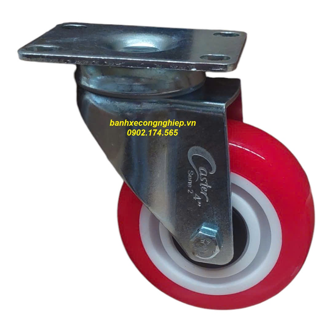 Bánh xe PU (Urethane) 75mm, 100mm, 125mm càng thép xoay Caster Serie 2 tải trung