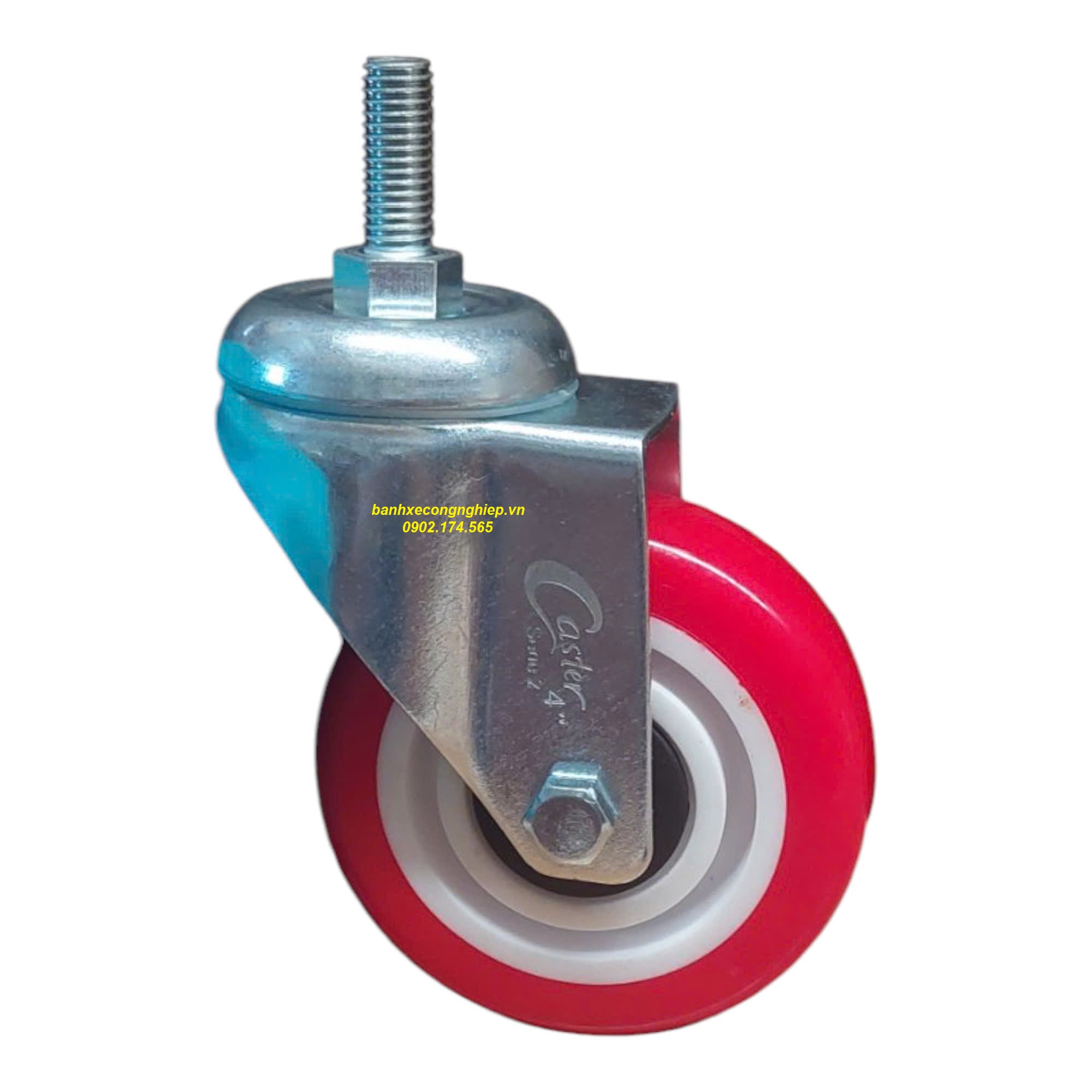 Bánh xe PU (Urethane) 75mm, 100mm, 125mm càng thép xoay trục ren M12 Caster Serie 2 tải trung