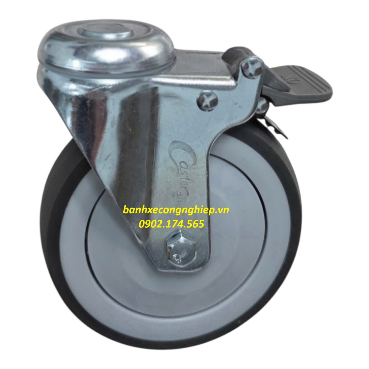 Bánh xe TPR 75mm, 100mm, 125mm càng thép xoay khóa lỗ tròn Caster Serie 2 tải trung