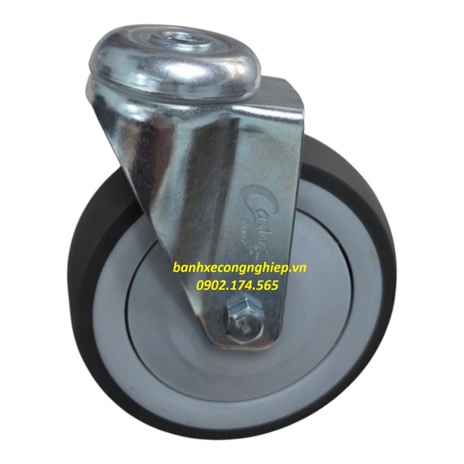 Bánh xe TPR 75mm, 100mm, 125mm càng thép xoay lỗ tròn Caster Serie 2 tải trung