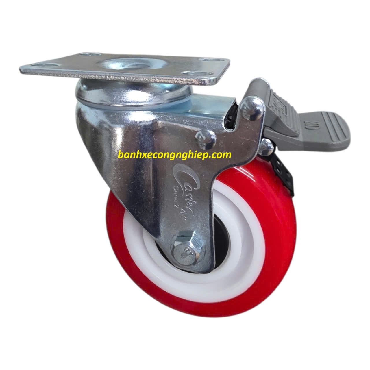 Bánh xe PU (Urethane) 75mm, 100mm, 125mm càng thép xoay khóa Caster Serie 2 tải trung