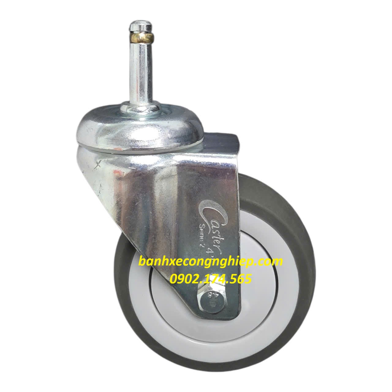 Bánh xe TPR (cao su xám) 75mm, 100mm, 125mm càng thép xoay trục trơn 11x35 Caster Serie 2 tải trung