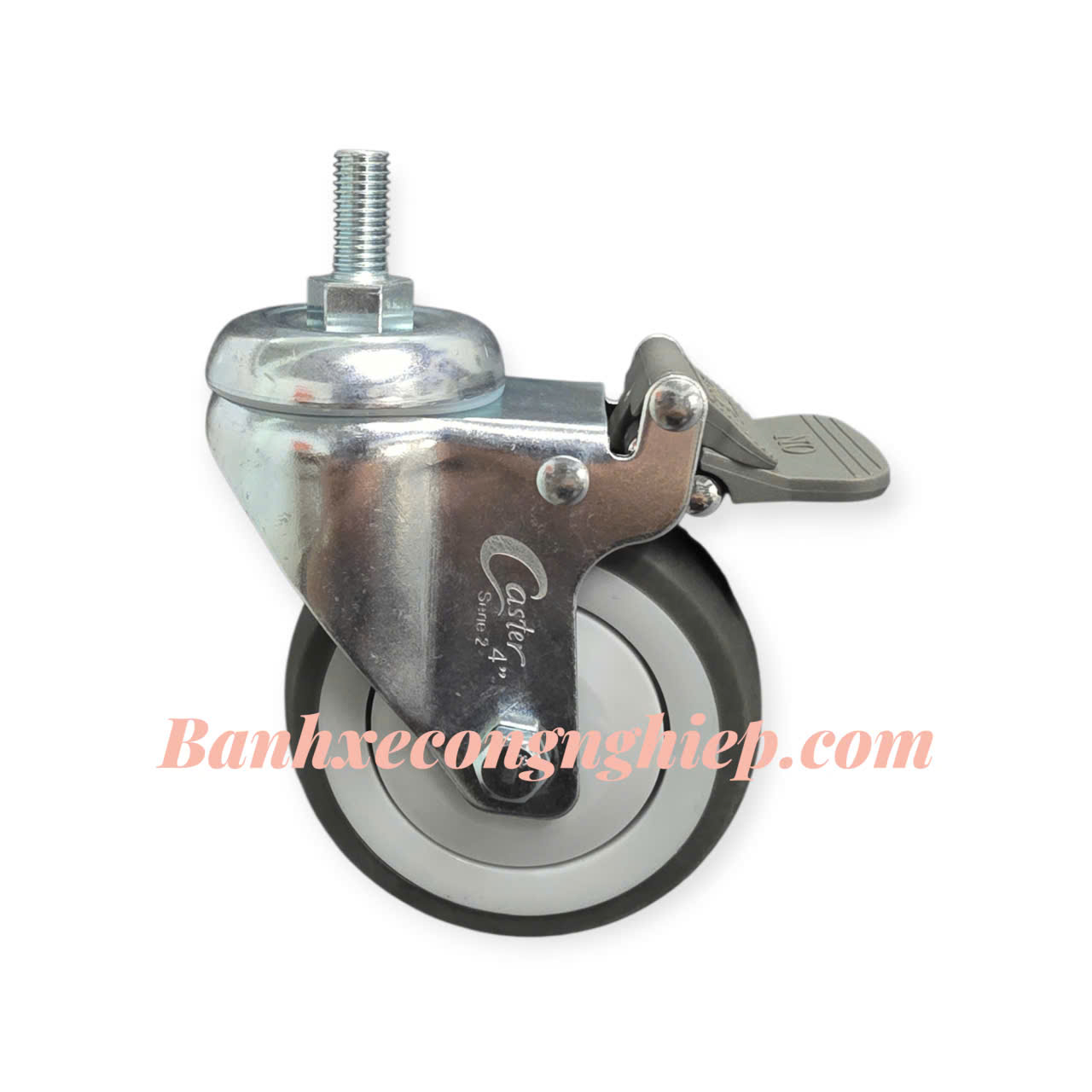 Bánh xe TPR (cao su xám) 75mm, 100mm, 125mm càng thép xoay khóa trục ren M12 Caster Serie 2 tải trung