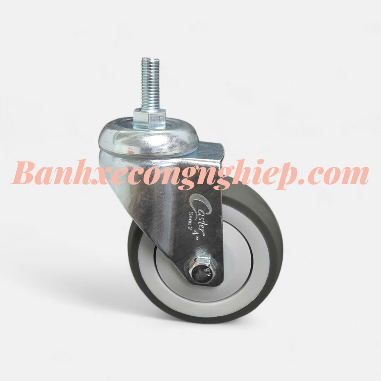 Bánh xe TPR (cao su xám) 75mm, 100mm, 125mm càng thép xoay trục ren M12 Caster Serie 2 tải trung