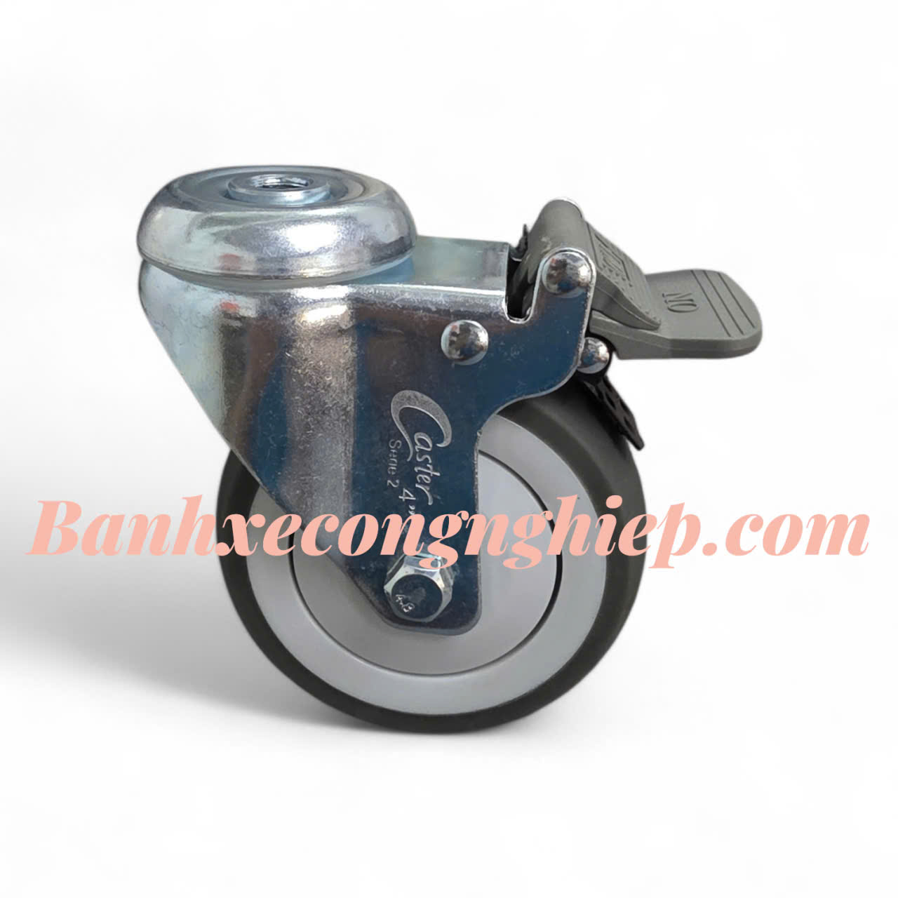 Bánh xe TPR 75mm, 100mm, 125mm càng thép xoay khóa lỗ tròn Caster Serie 2 tải trung