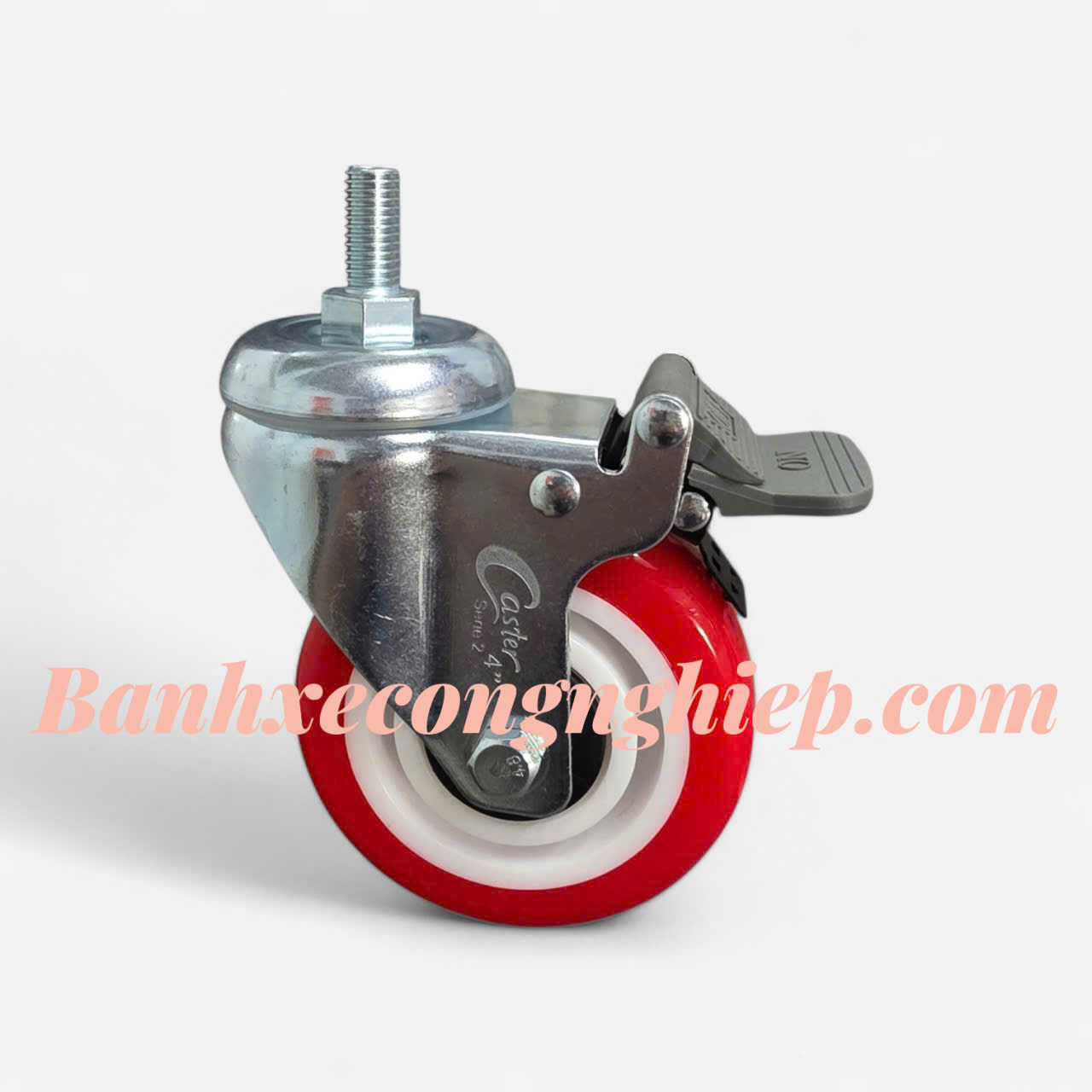 Bánh xe PU (Urethane) 75mm, 100mm, 125mm càng thép xoay khóa trục ren M12 Caster Serie 2 tải trung