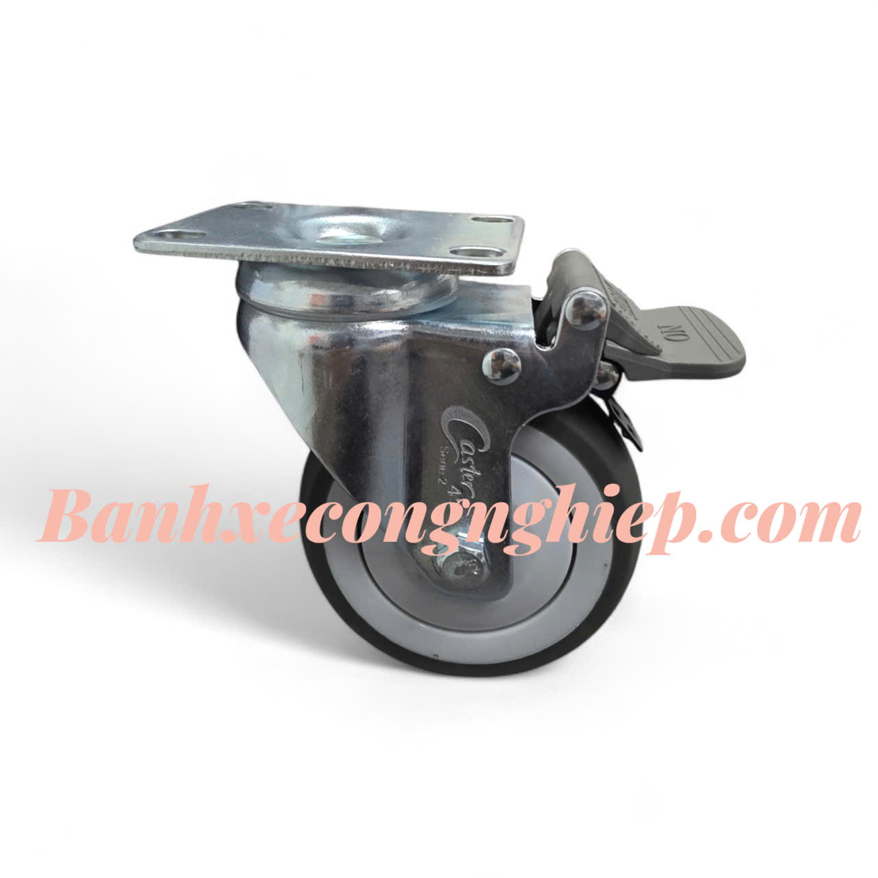 Bánh xe đẩy TPR 75mm, 100mm, 125mm càng thép xoay khóa Caster Serie 2 tải trung