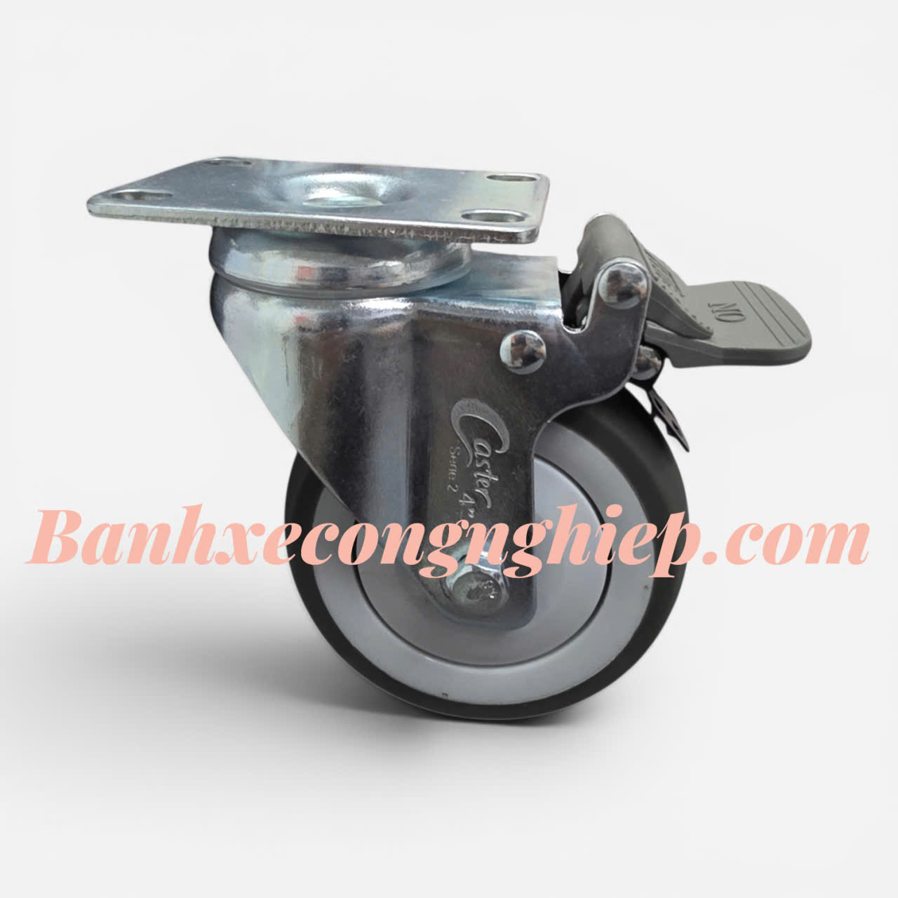 Bánh xe đẩy TPR 75mm, 100mm, 125mm càng thép xoay khóa Caster Serie 2 tải trung