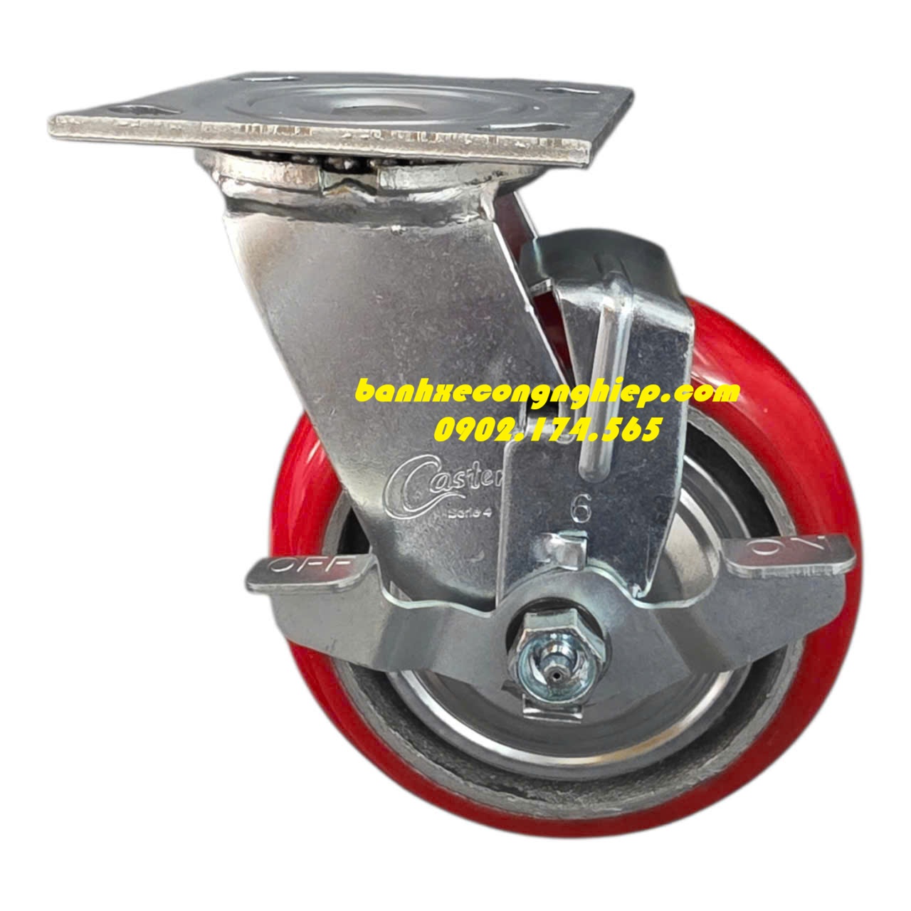 Bánh xe PU lõi gang có nắp che 100mm,125mm,150mm, 200mm xoay khóa Caster Serie 4 tải nặng