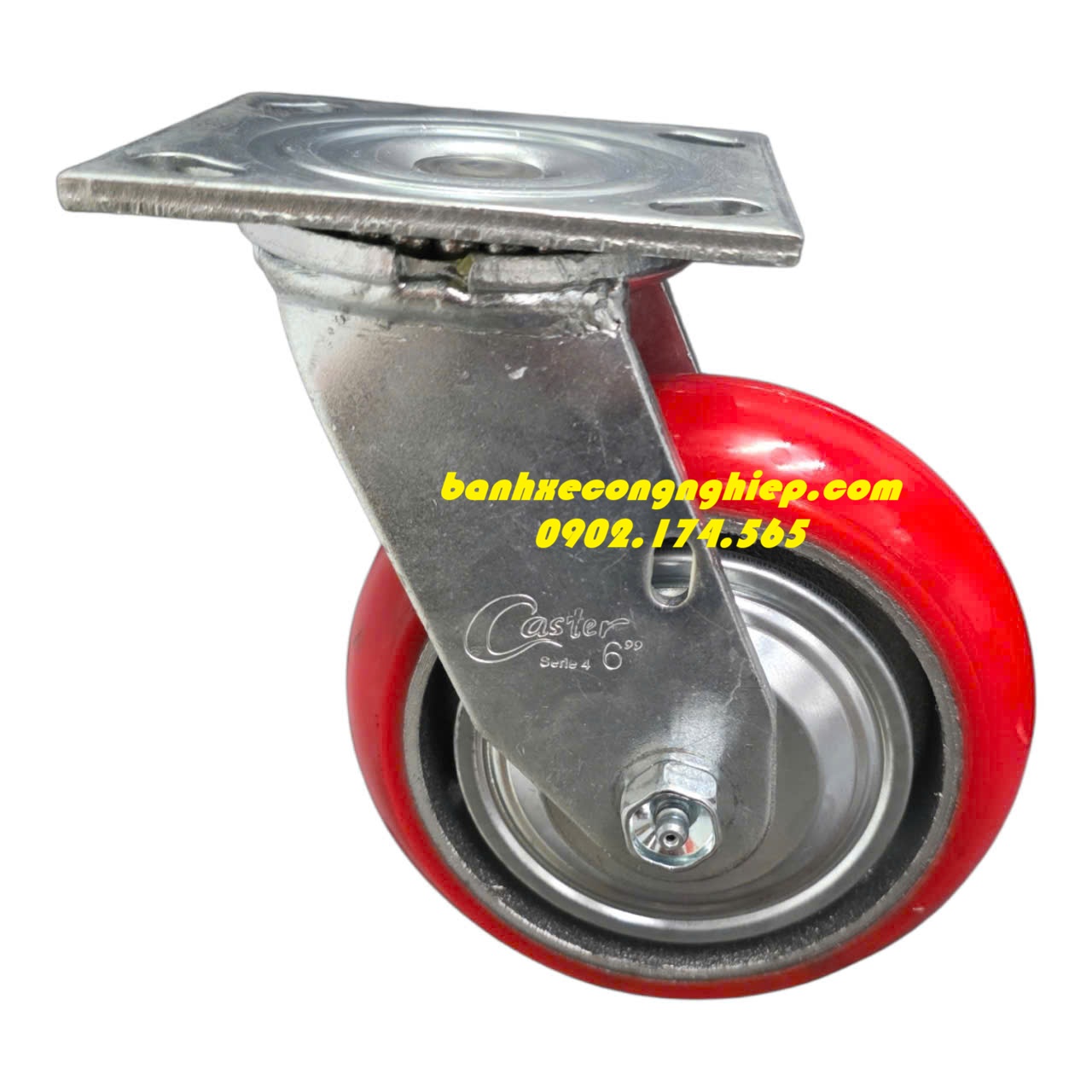 Bánh xe PU lõi gang có nắp che 100mm,125mm,150mm, 200mm xoay Caster Serie 4 tải nặng