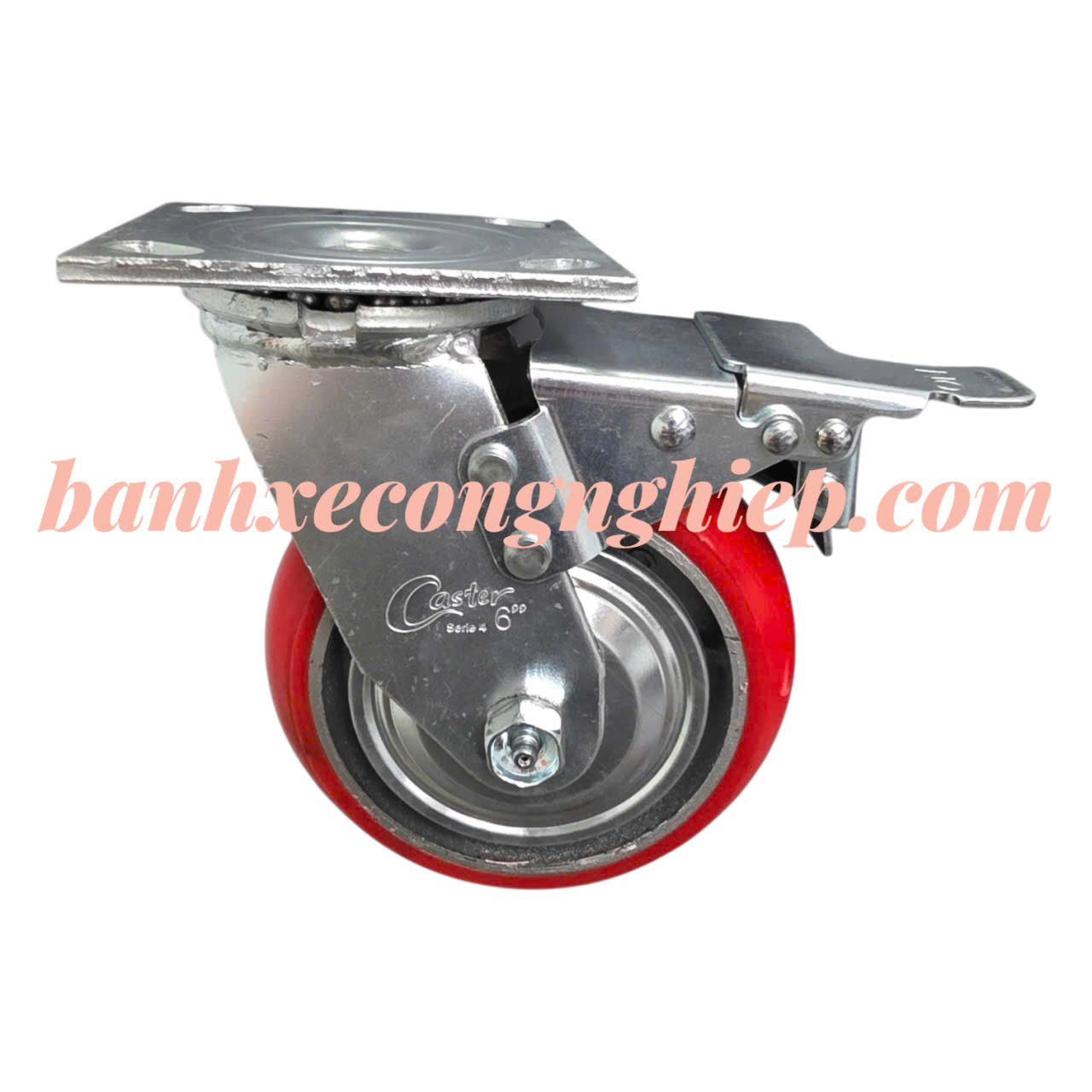 Bánh xe PU lõi gang có nắp che 100mm, 125mm, 150mm, 200mm xoay khóa kép Caster Serie 4 tải nặng