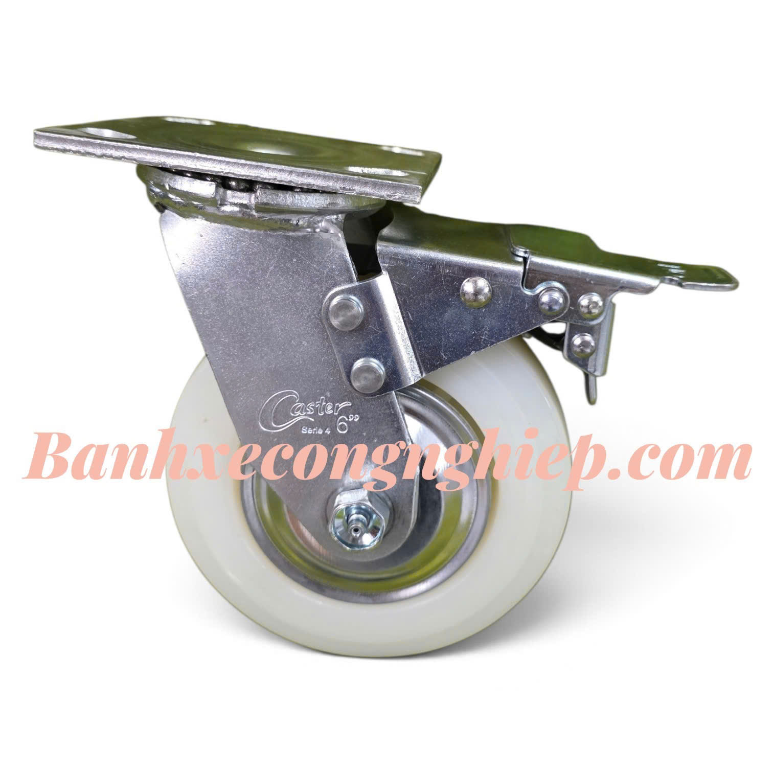 Bánh xe PA 100mm, 125mm, 150mm, 200mm càng thép xoay khóa kép Caster Serie 4 tải nặng